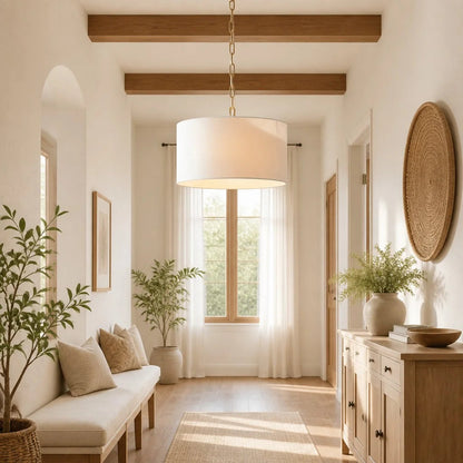 Soren Modern Farmhouse Linen Drum Pendant Light 6