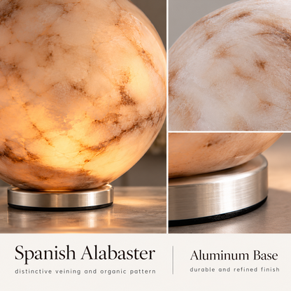 RoyaleGlow Cordless Alabaster Sphere Table Lamp - LED Marble Orb Light