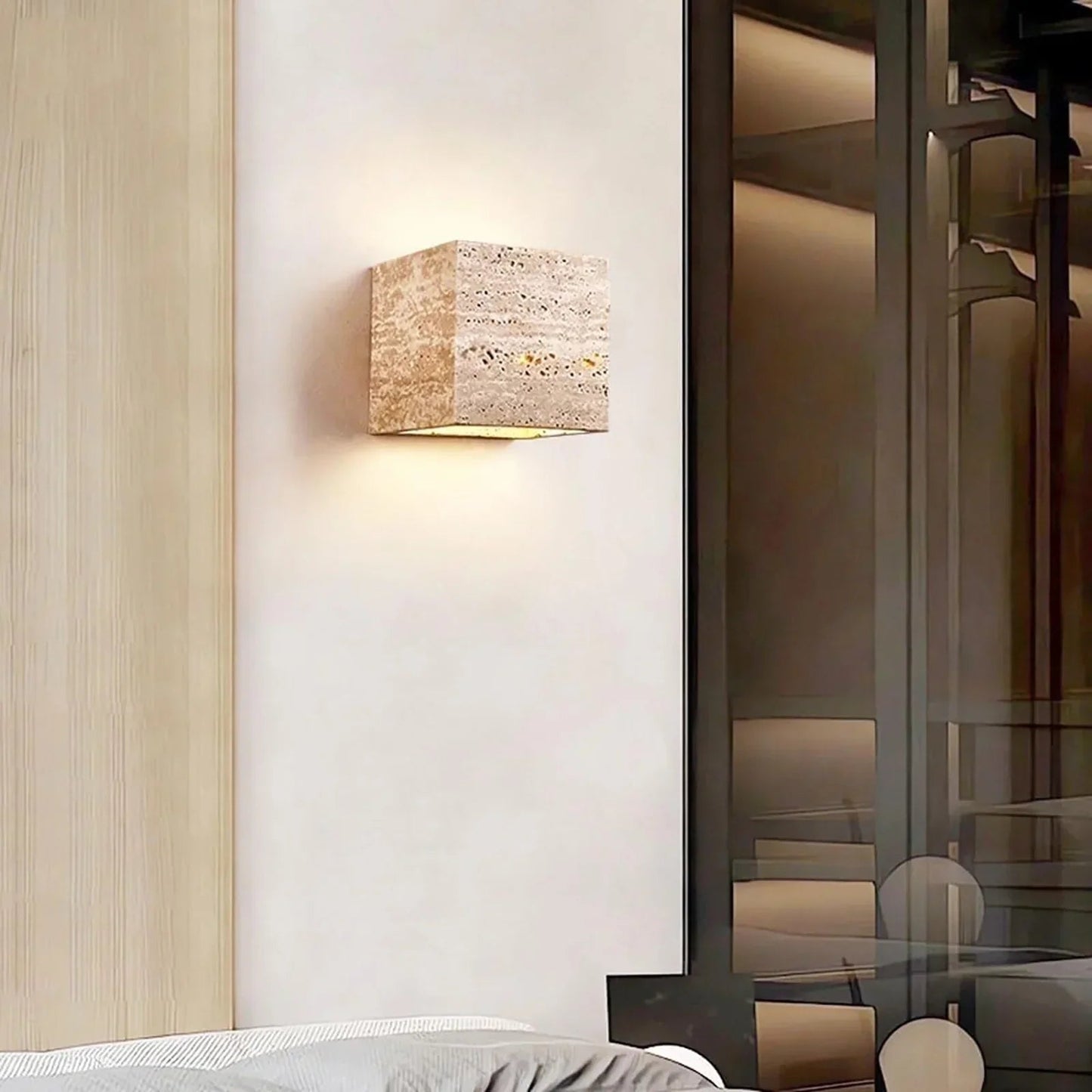 Square Rectangular Travertine Wall Lamp 0