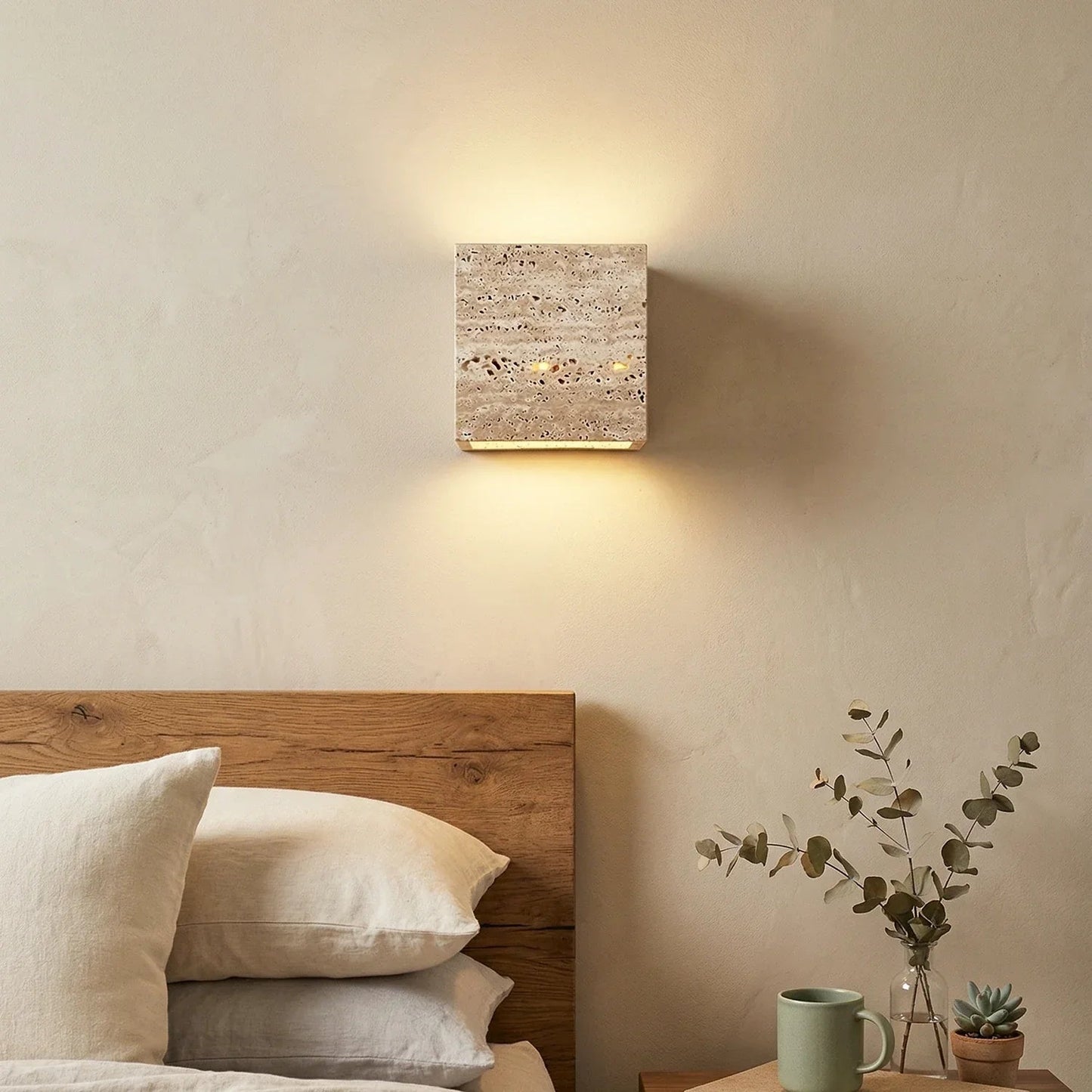 Square Rectangular Travertine Wall Lamp 2