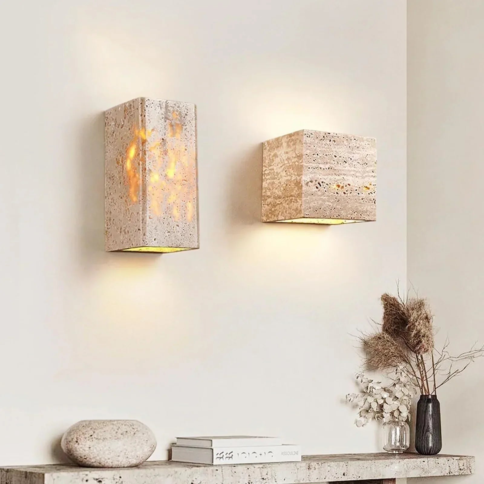 Square Rectangular Travertine Wall Lamp 6