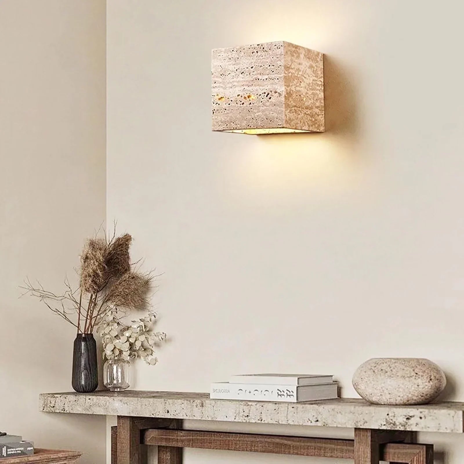 Square Rectangular Travertine Wall Lamp 7