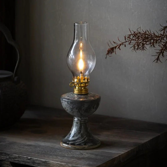 LuxRoyale Oil Lantern Ceramic Glass Metal Handcrafted Vintage Ambient Lighting
