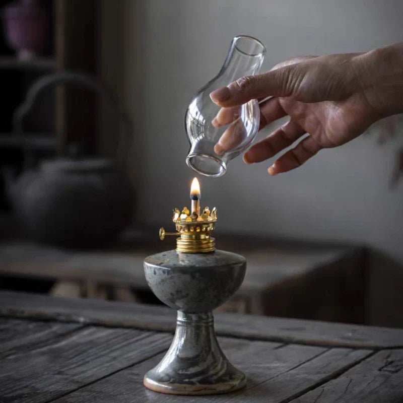 LuxRoyale Oil Lantern Ceramic Glass Metal Handcrafted Vintage Ambient Lighting