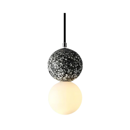 RoyaleGlow Modern Lava Stone & Glass Pendant Light - Black & White Globe Ceiling Lamp