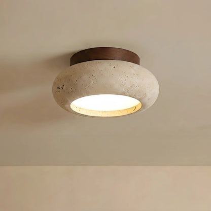 Strata Japanese Style Travertine Ceiling Light – Natural Wood Flush Mount for Living Room, Dining Room and Bedroom 0