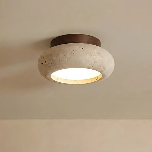 Strata Japanese Style Travertine Ceiling Light – Natural Wood Flush Mount for Living Room, Dining Room and Bedroom 0