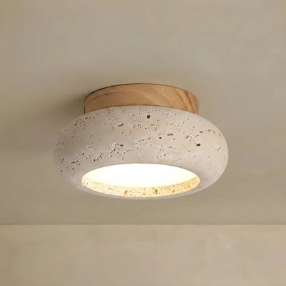 Strata Japanese Style Travertine Ceiling Light – Natural Wood Flush Mount for Living Room, Dining Room and Bedroom 9