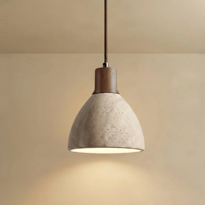 Strata Modern Organic Pendant Light — Travertine Stone & Wood Kitchen Island Lighting 0