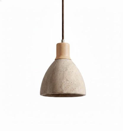 Strata Modern Organic Pendant Light — Travertine Stone & Wood Kitchen Island Lighting 2