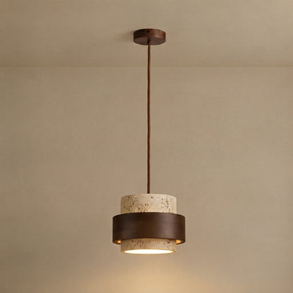 Strata Modern Travertine Pendant Light — Walnut Wood for Dining Room 0