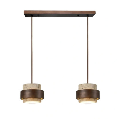 Strata Modern Travertine Pendant Light — Walnut Wood for Dining Room 1