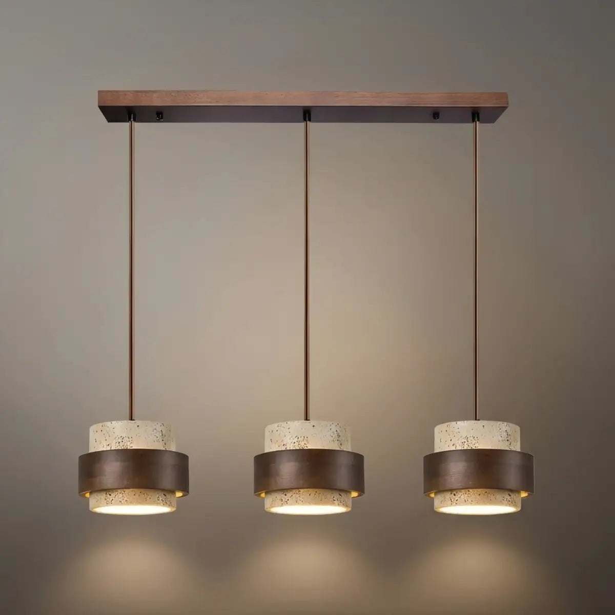Strata Modern Travertine Pendant Light — Walnut Wood for Dining Room 10