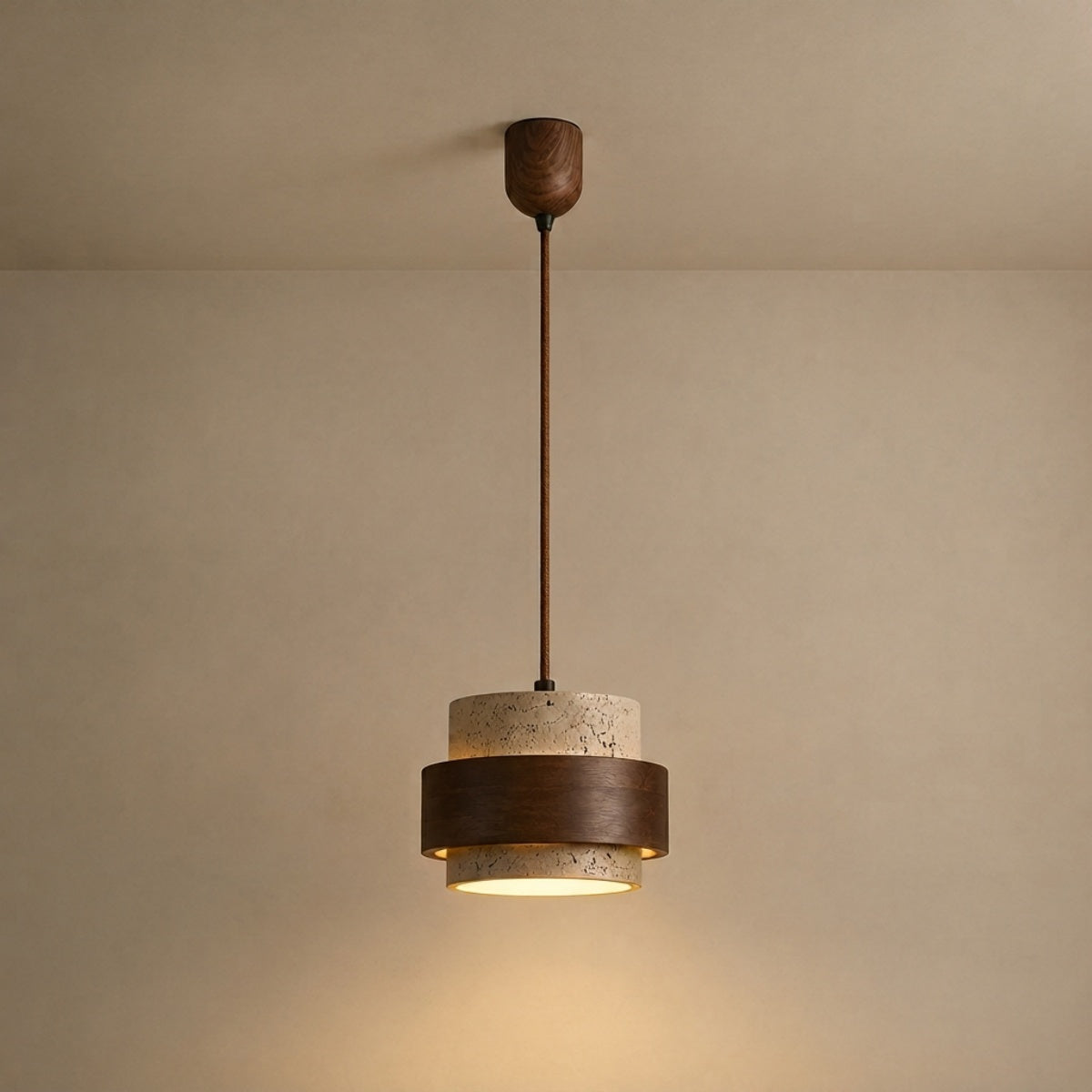 Strata Modern Travertine Pendant Light — Walnut Wood for Dining Room 11