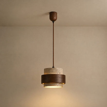 Strata Modern Travertine Pendant Light — Walnut Wood for Dining Room 11