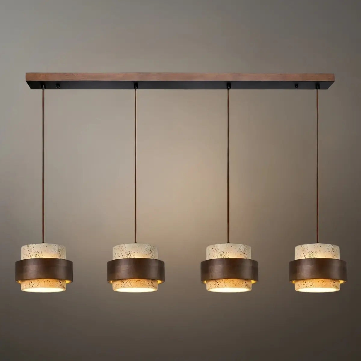 Strata Modern Travertine Pendant Light — Walnut Wood for Dining Room 12
