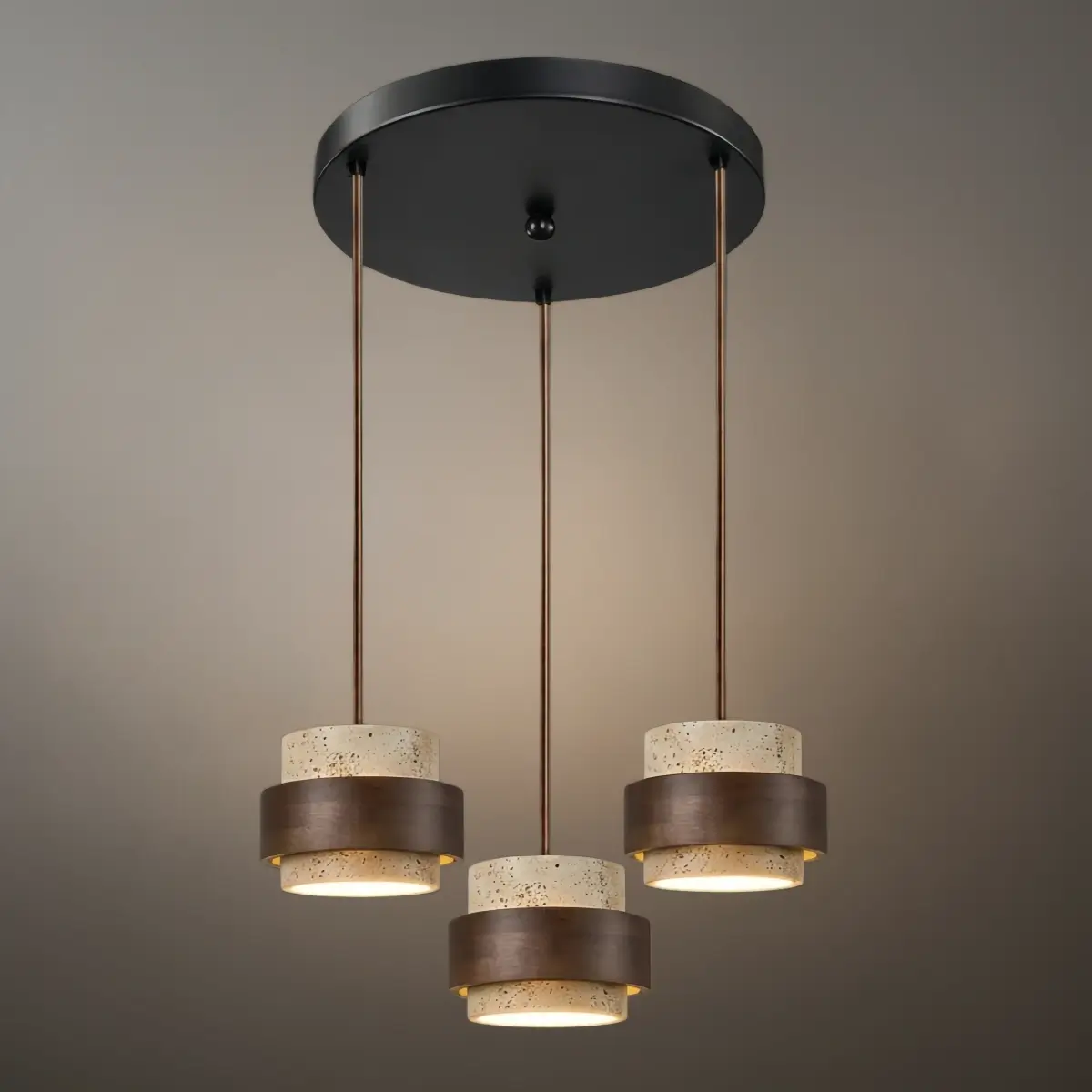 Strata Modern Travertine Pendant Light — Walnut Wood for Dining Room 13