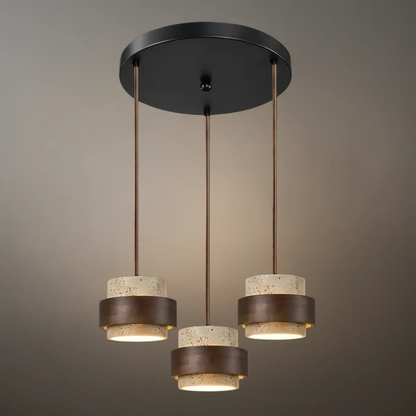 Strata Modern Travertine Pendant Light — Walnut Wood for Dining Room 13