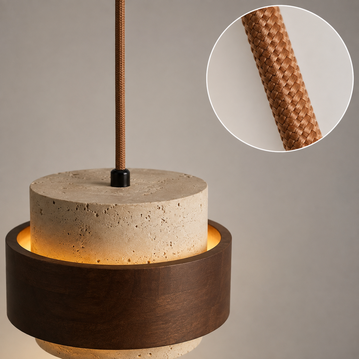 Strata Modern Travertine Pendant Light — Walnut Wood for Dining Room 8