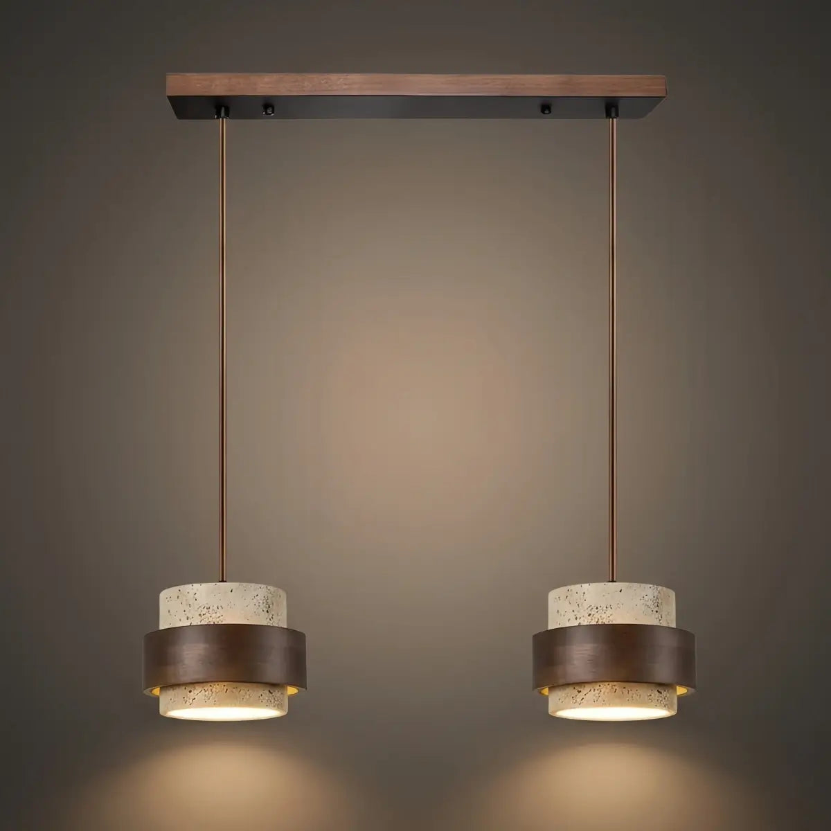 Strata Modern Travertine Pendant Light — Walnut Wood for Dining Room 9
