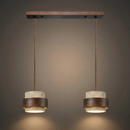 Strata Modern Travertine Pendant Light — Walnut Wood for Dining Room 9