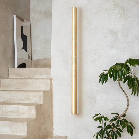 RoyaleGlow Dimmable LED Wall Sconce - Natural Yellow Travertine Wabi-Sabi Lighting