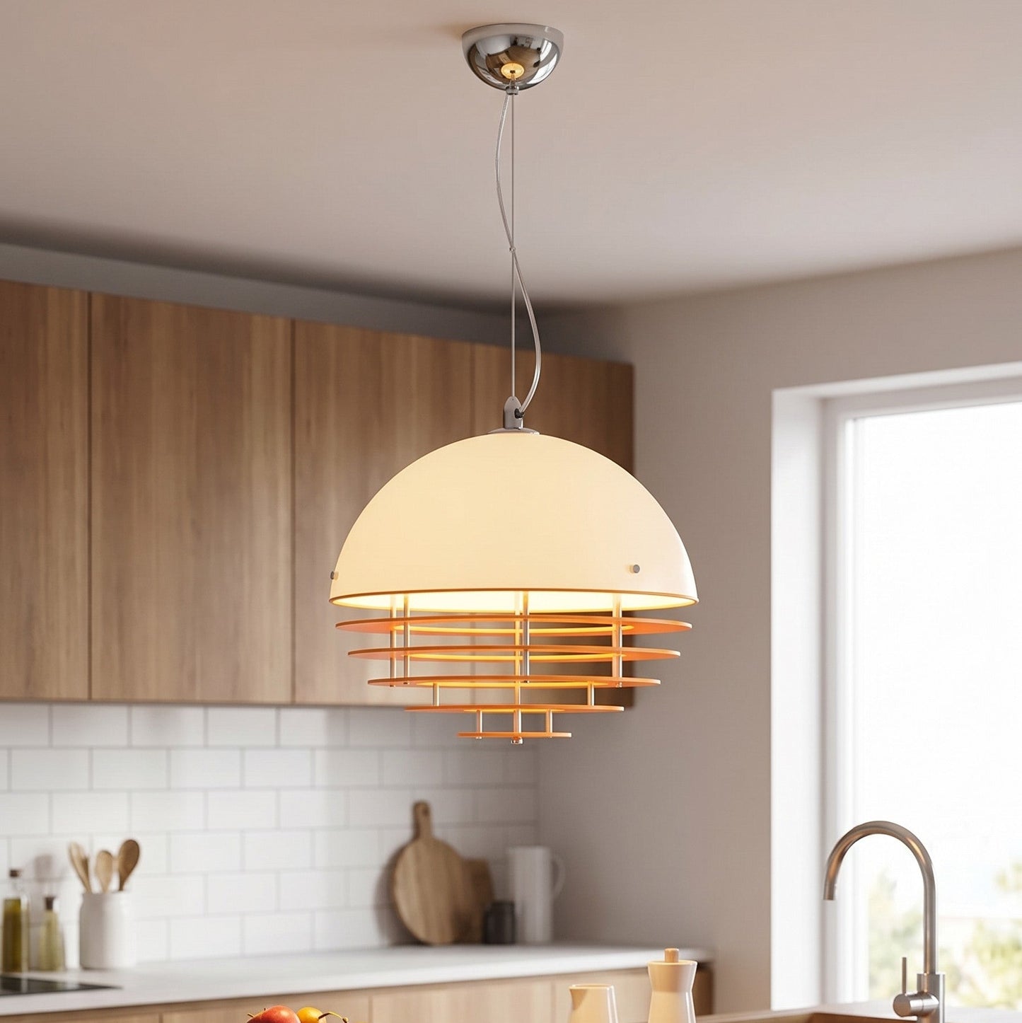 RoyaleGlow Modern Bauhaus Pendant Light - Orange & White Half Dome Ceiling Lamp-Royale Basic