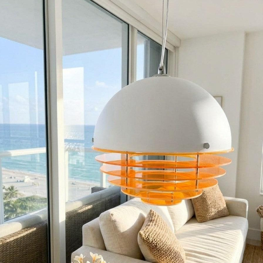 RoyaleGlow Modern Bauhaus Pendant Light - Orange & White Half Dome Ceiling Lamp-Royale Basic