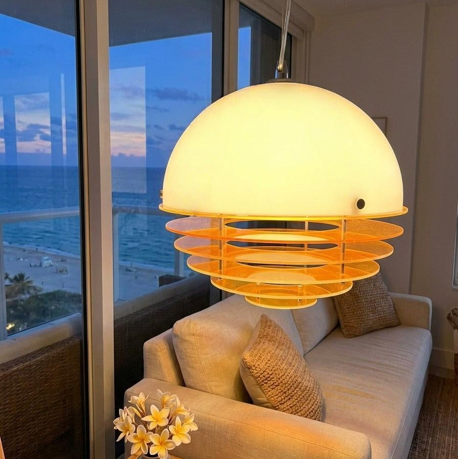 RoyaleGlow Modern Bauhaus Pendant Light - Orange & White Half Dome Ceiling Lamp-Royale Basic