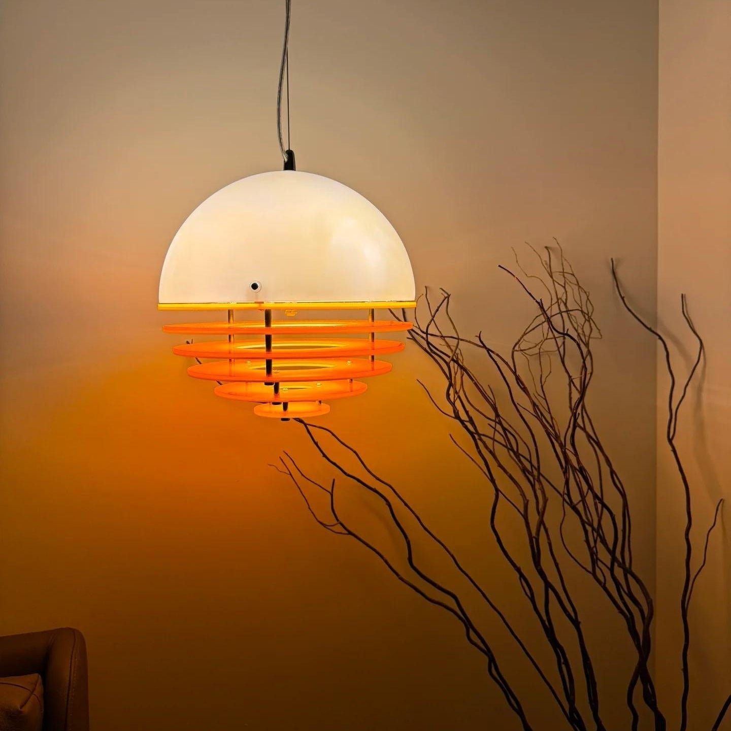 RoyaleGlow Modern Bauhaus Pendant Light - Orange & White Half Dome Ceiling Lamp-Royale Basic