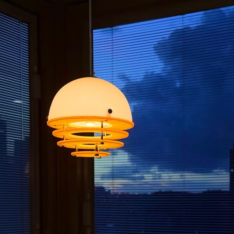 RoyaleGlow Modern Bauhaus Pendant Light - Orange & White Half Dome Ceiling Lamp-Royale Basic