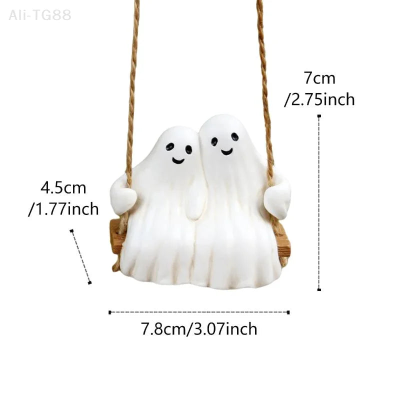 Swing Couple Ghost Pendant White Ghost Statue Halloween Decoration Hanging Ornaments Resin Figurine Car Accessories Home Decor 5