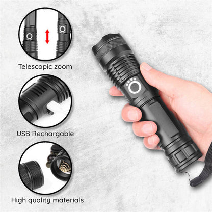 Royaleva USB Powerful Flashlight Torch with Telescopic Zoom