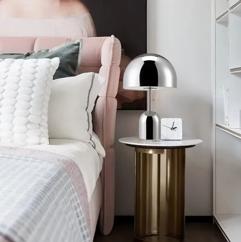 Cordless Bell Table Lamp - Touch Control LED Bedside Light - Silvery