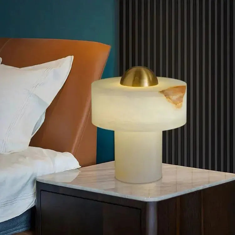 LuxRoyale Alabaster & Brass Minimalist Table Lamp Modern Bedside Accent Light