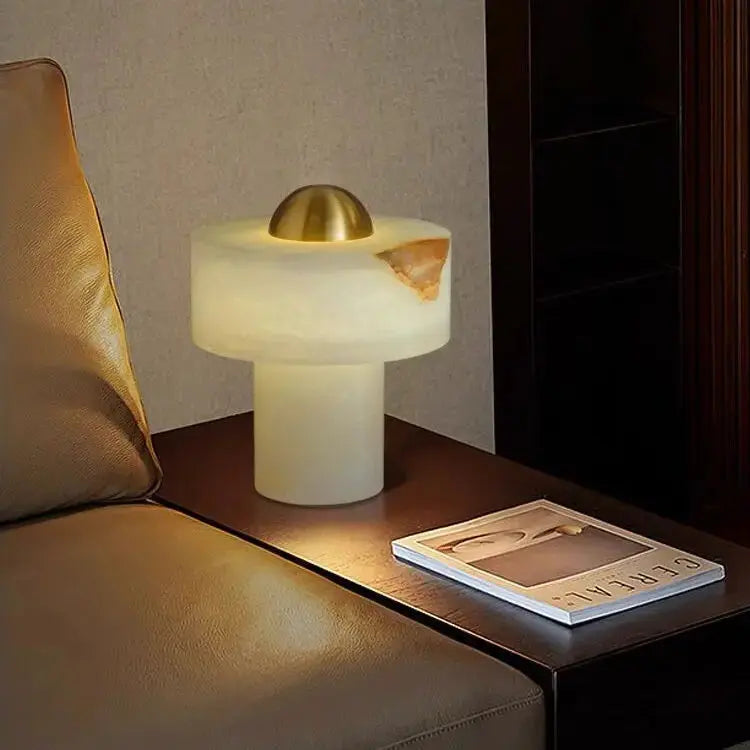 LuxRoyale Alabaster & Brass Minimalist Table Lamp Modern Bedside Accent Light