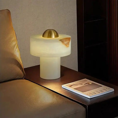 LuxRoyale Alabaster & Brass Minimalist Table Lamp Modern Bedside Accent Light