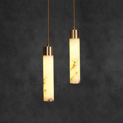 Royelux Alabaster Cylinder Pendant Light with Brass Accents - Modern Elegance