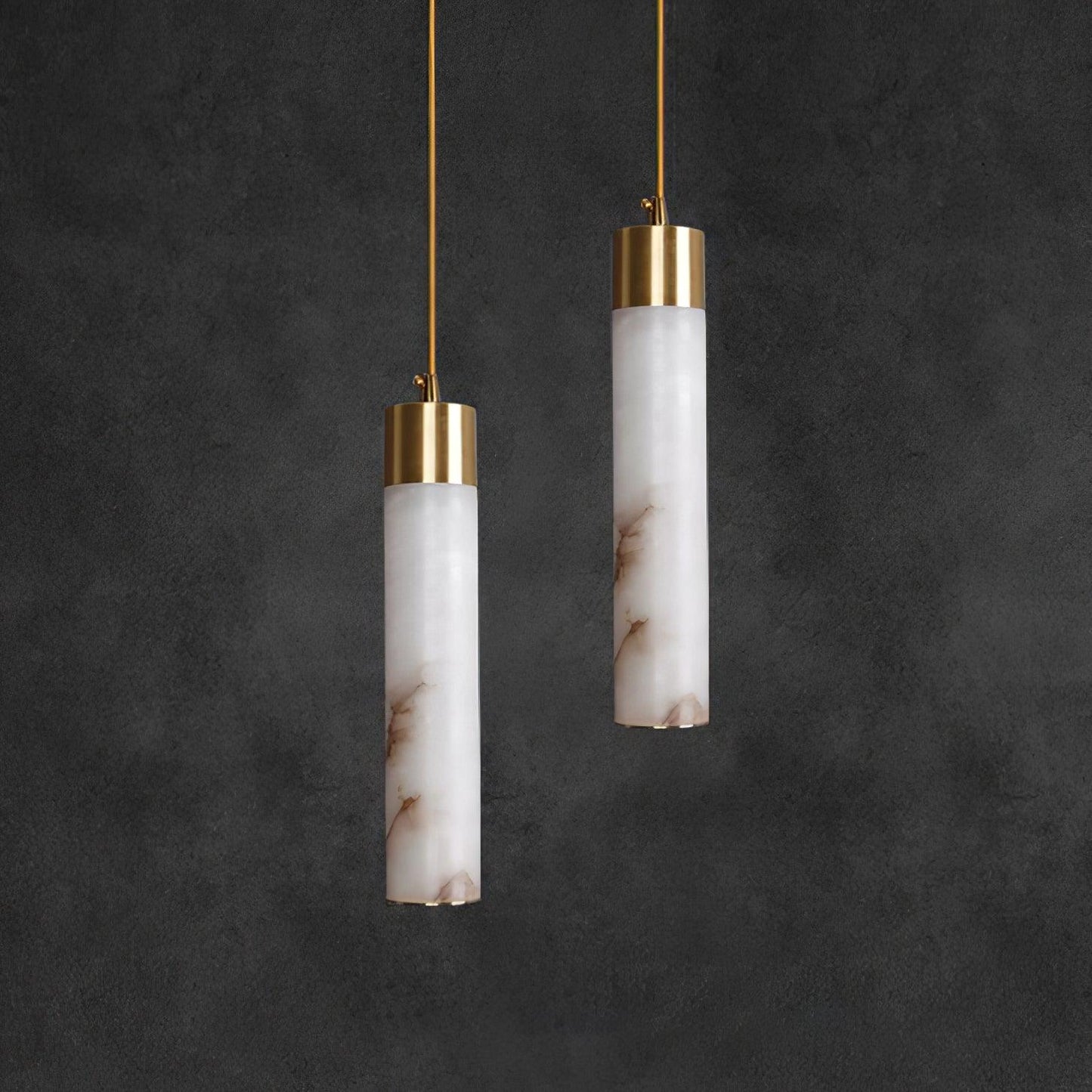 Royelux Alabaster Cylinder Pendant Light with Brass Accents - Modern Elegance