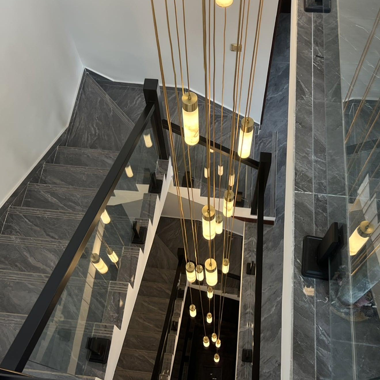 Royelux Alabaster Cylinder Pendant Light with Brass Accents - Modern Elegance