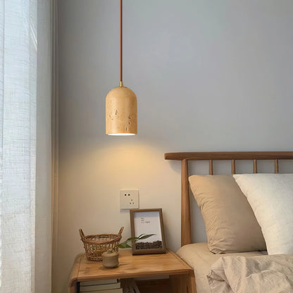 LuxRoyale Travertine Pendant Light, Wabi-Sabi Vintage Stone Hanging Lamp