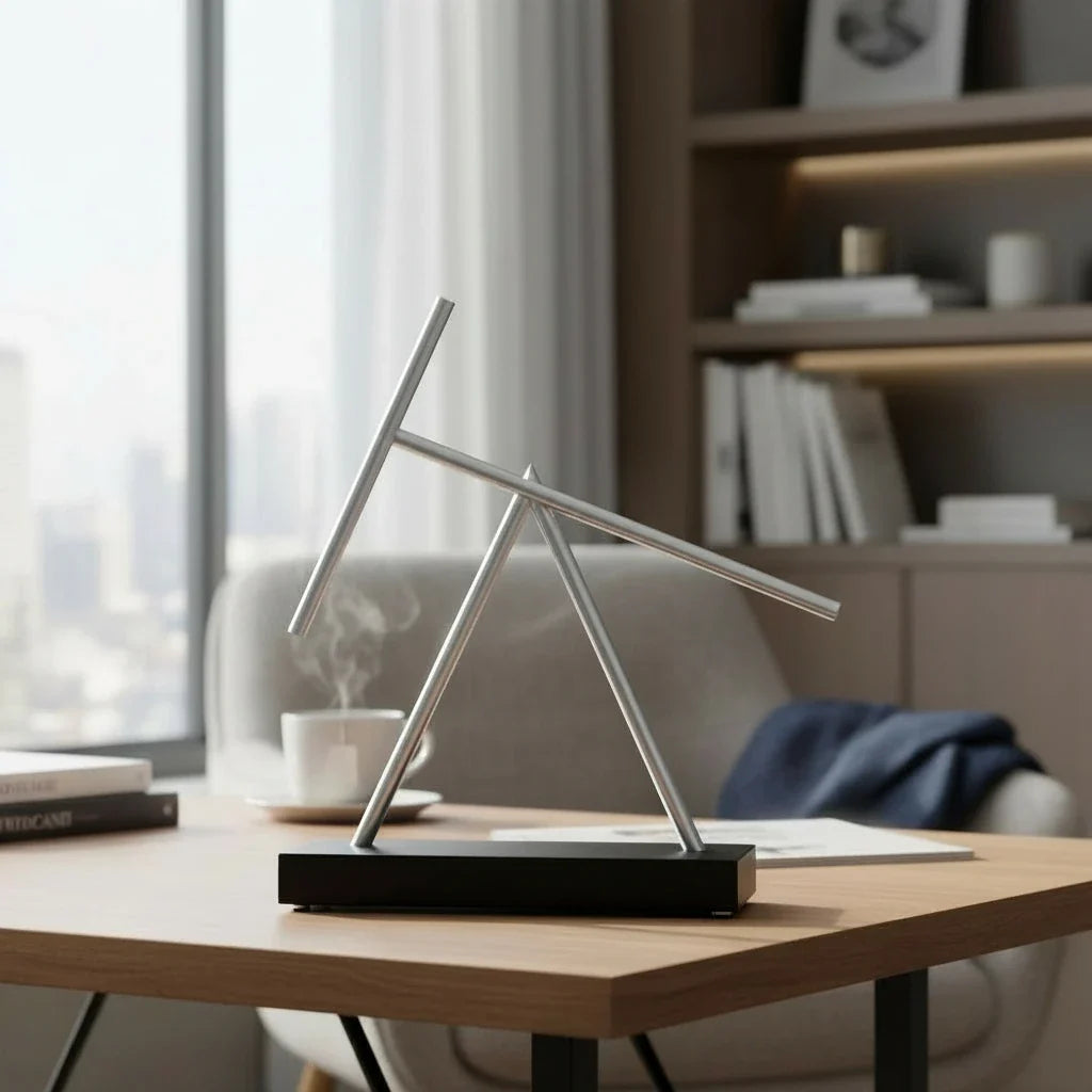 Royelux Aluminum Kinetic Desk Sculpture - Perpetual Motion Art with Wood Base