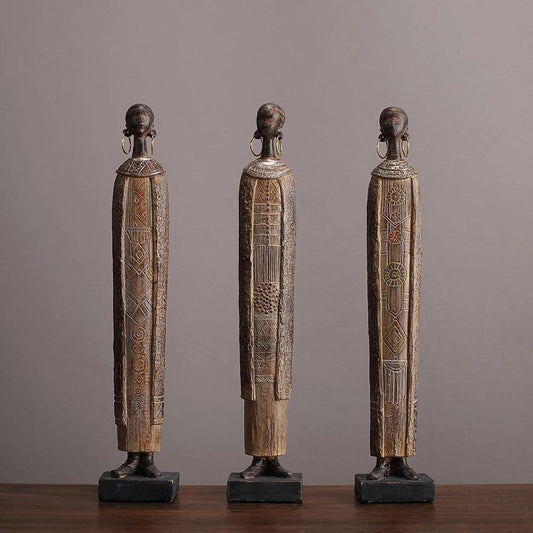 LuxRoyale African Heritage Sculpture: 37cm Tall Slender Figurine, Elegant Tribal Art Home Decor-Royale Basic