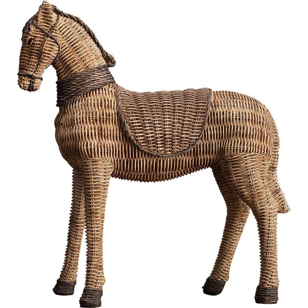 LuxRoyale Handwoven Rattan Horse Sculpture - Rustic Farmhouse Wicker Animal Decor-Royale Basic