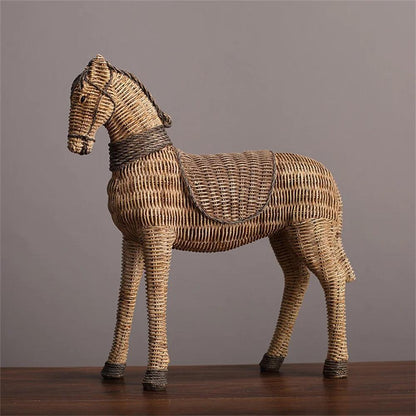 LuxRoyale Handwoven Rattan Horse Sculpture - Rustic Farmhouse Wicker Animal Decor-Royale Basic