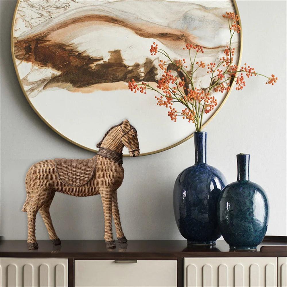 LuxRoyale Handwoven Rattan Horse Sculpture - Rustic Farmhouse Wicker Animal Decor-Royale Basic