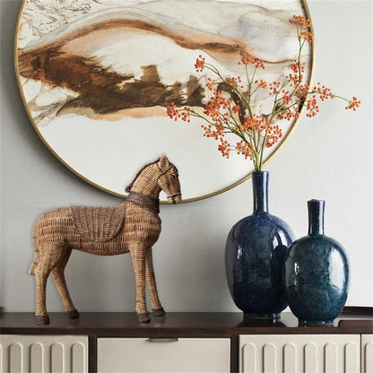 LuxRoyale Handwoven Rattan Horse Sculpture - Rustic Farmhouse Wicker Animal Decor-Royale Basic