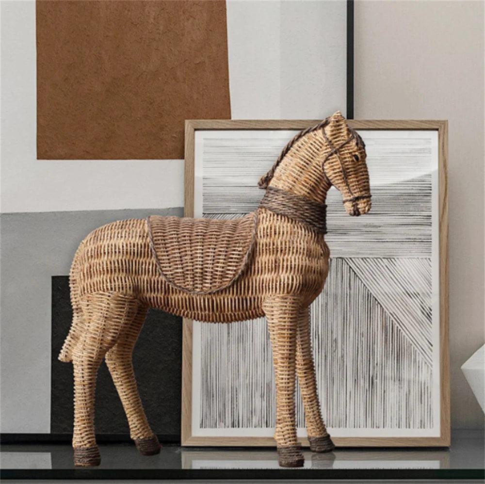 LuxRoyale Handwoven Rattan Horse Sculpture - Rustic Farmhouse Wicker Animal Decor-Royale Basic