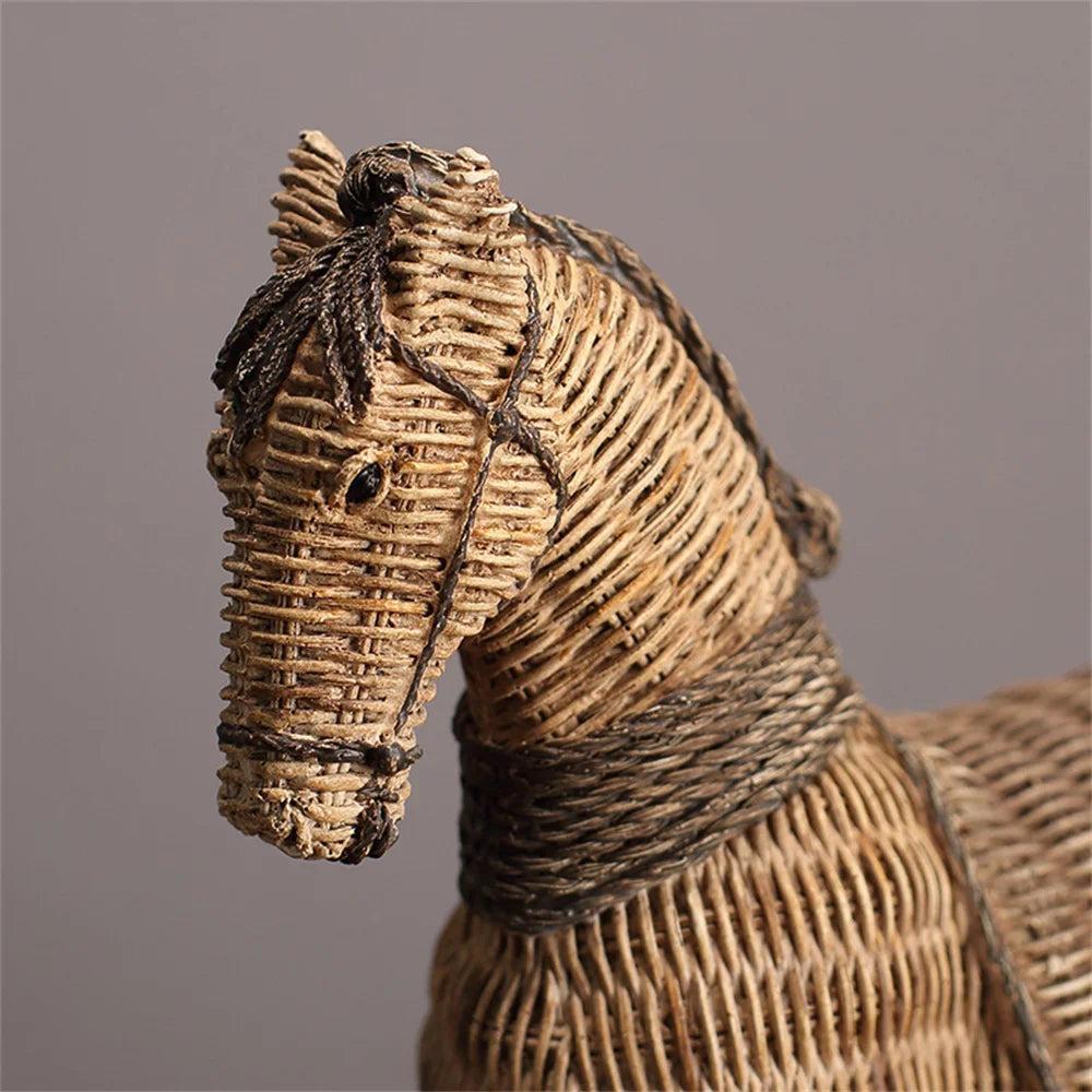 LuxRoyale Handwoven Rattan Horse Sculpture - Rustic Farmhouse Wicker Animal Decor-Royale Basic