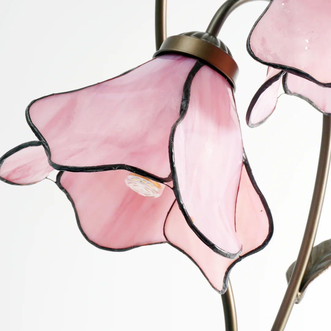 LuxRoyale Lotus Twin-Flower, Tiffany-Style Glass Table Lamp With Vintage Resin Base